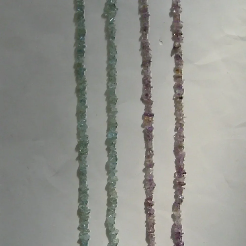 Vtg Amethyst & Aquamarine Chip Nugget Necklace Strand String Gemstone 35